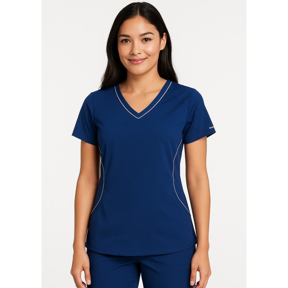 Skechers by Barco Women’s Scrub Top Medium Blue V-Neck Stretch Nursing Uniform